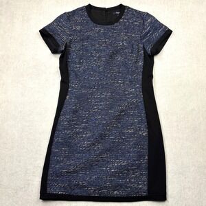 Madewell 1937 Blue Tweed Colorblock Sheath Dress Short Sleeve Size 4 02896
